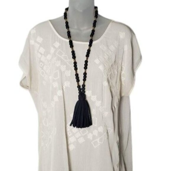 Mud Pie Jersey Tassel Necklace - Navy Blue & Gold Beads - Picture 4 of 4
